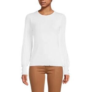 Nanette Lepore White Metallic Rib Knit Long Sleeve Pullover Sweater Top Size M
